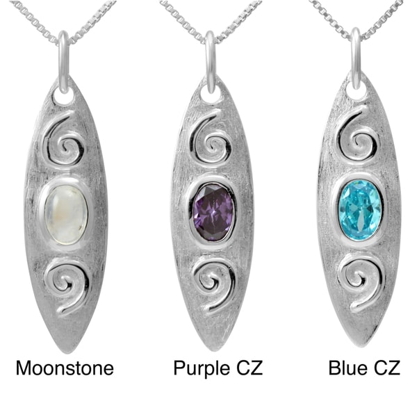 Handmade Sterling Silver Moonstone and Cubic Zirconia Swirls Necklace (Thailand)