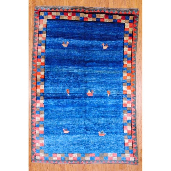 Shop Persian HandKnotted Gabbeh Blue and Red Wool Rug (6'5 x 9'5