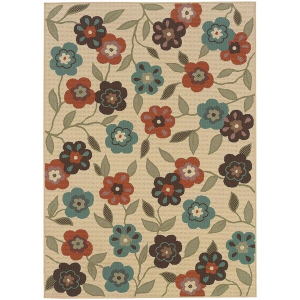 StyleHaven Floral Ivory/Brown Indoor-Outdoor Area Rug - 7'10 x 10'