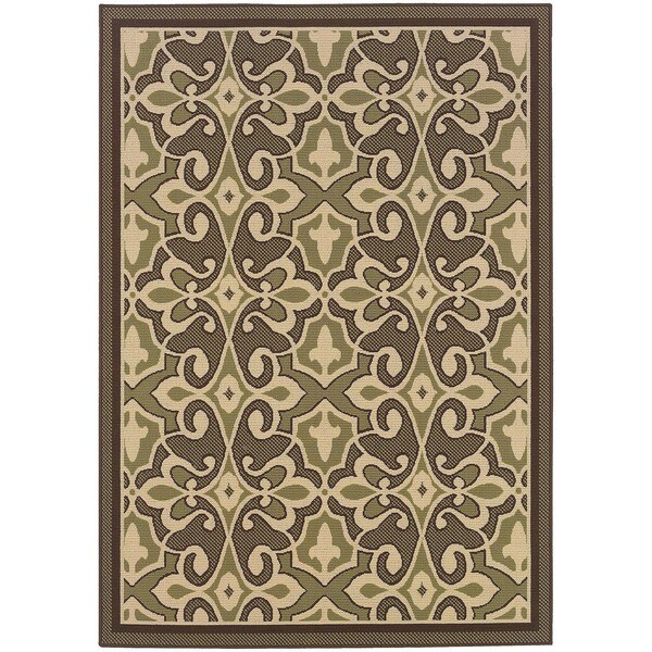 StyleHaven Traditional Green/Ivory Indoor-Outdoor Area Rug - 7'10 x 10'