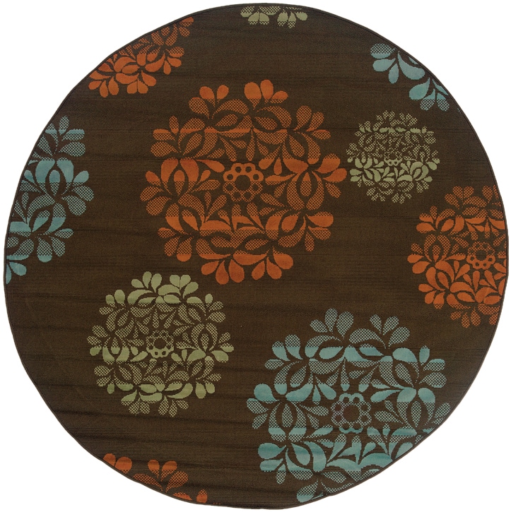 Brown/blue Outdoor Area Rug (710 Round)