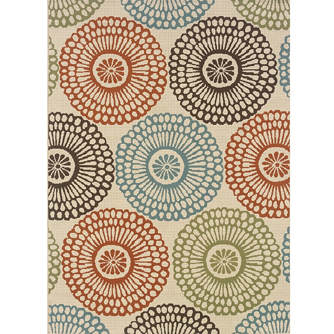 Ivory/ Blue Outdoor Area Rug (710 X 10)