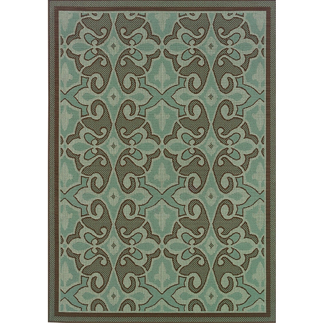 Blue/brown Abstract Outdoor Area Rug (53 X 76)