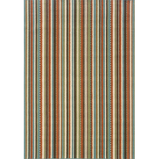 Blue/ivory Striped Outdoor Area Rug (25 X 45)