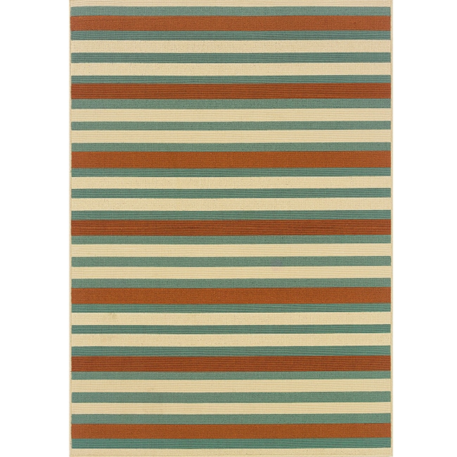 Blue/ Orange Outdoor Area Rug (53 X 76)