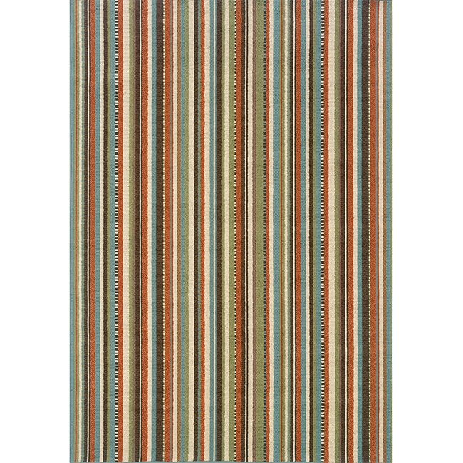 Blue/ Multi Striped Outdoor Area Rug (37 X 56)