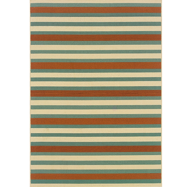 Blue/ Orange Outdoor Area Rug (25 X 45)