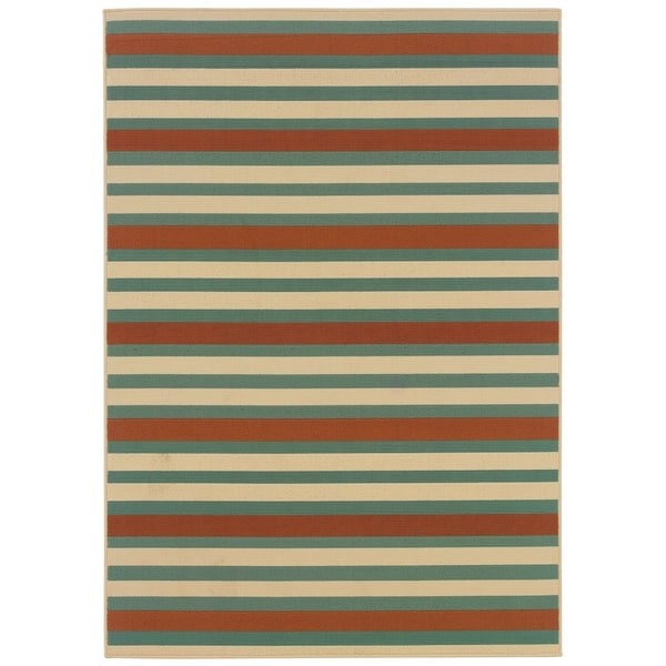 slide 2 of 7, Malta Horizontal Striped Indoor/ Outdoor Loop Pile Area Rug