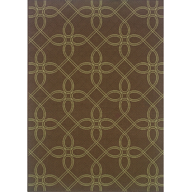 Brown/ Green Simple Geometric Outdoor Area Rug (25 X 45)