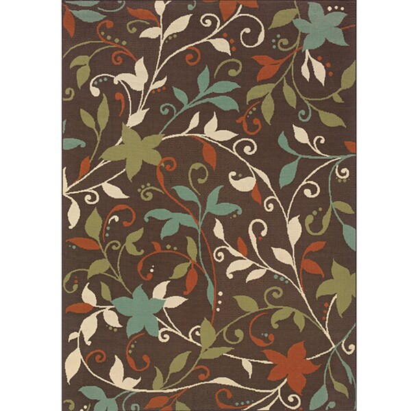 StyleHaven Floral Brown/Green Indoor-Outdoor Area Rug - 3'7 x 5'6