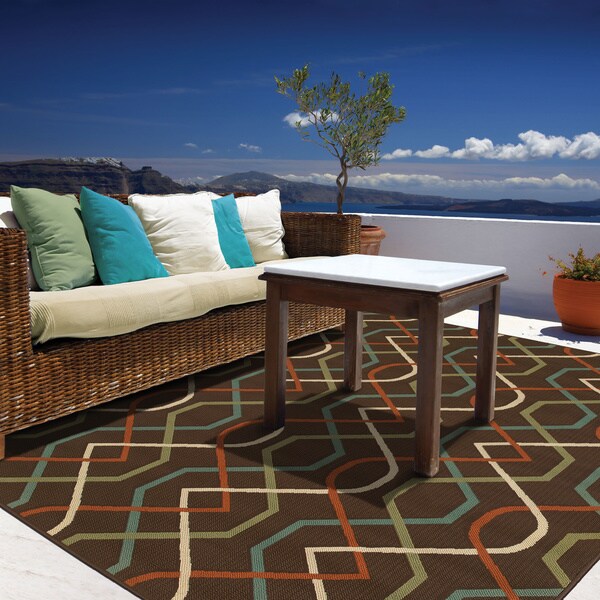 StyleHaven Lattice Brown/Ivory Indoor-Outdoor Area Rug (6'7x9'6) - 6'7 x 9'6