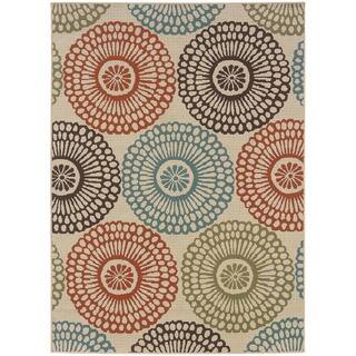 slide 1 of 1, StyleHaven Floral Beige/Blue Indoor-Outdoor Area Rug (3'7x5'6)
