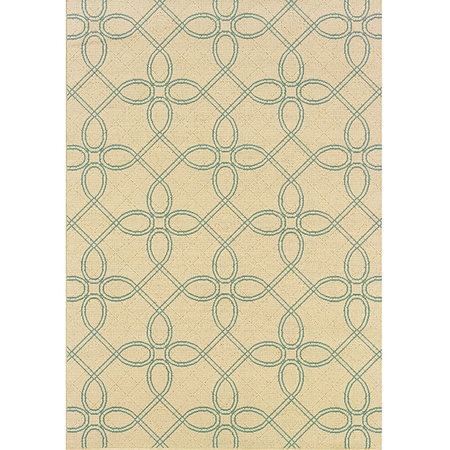 Ivory/blue Outdoor Geometric Area Rug (67 X 96)