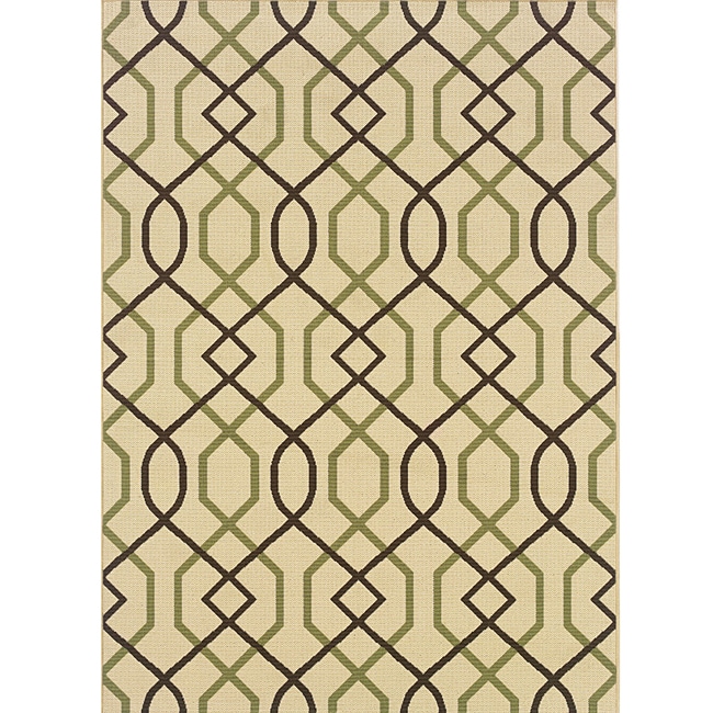 Ivory/brown Geometric Outdoor Area Rug (37 X 56)