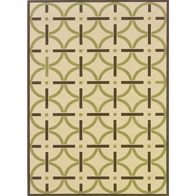 Geometric Ivory/brown Outdoor Area Rug (67 X 96)