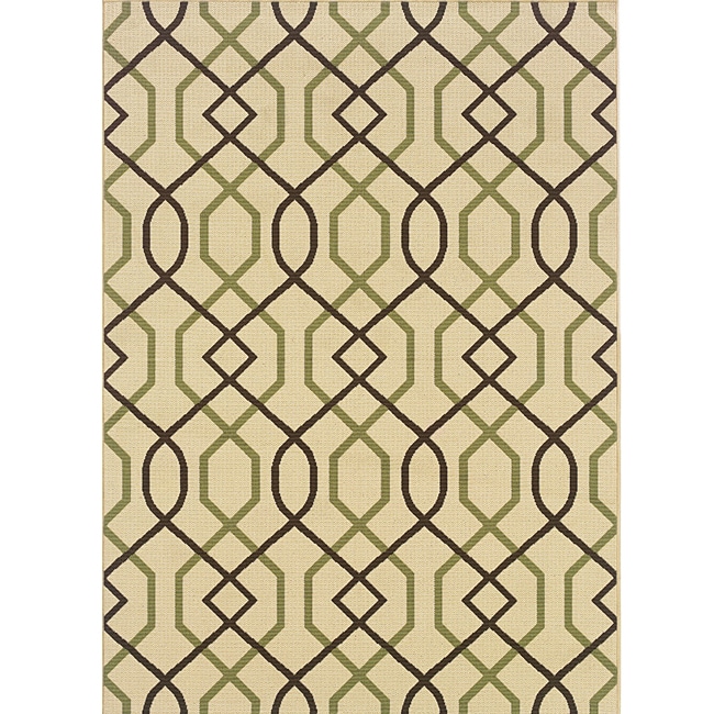 Ivory/brown Outdoor Polypropylene Area Rug (67 X 96)