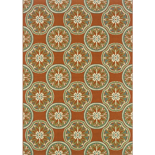 Orange/ Ivory Outdoor Area Rug (67 X 96)