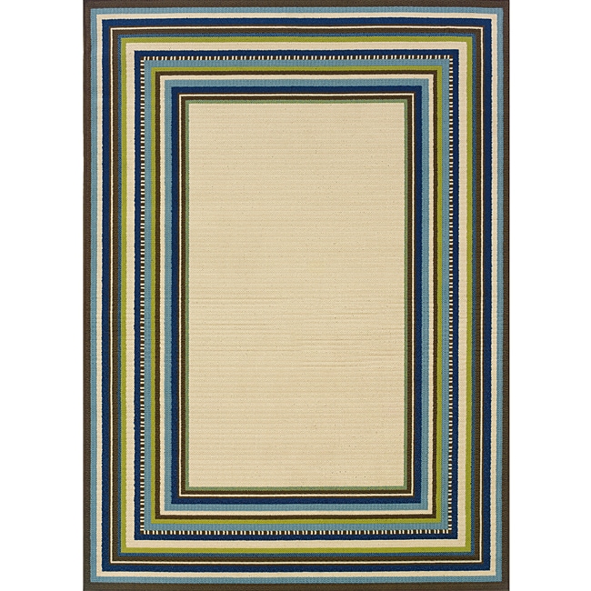 Ivory/ Blue Outdoor Area Rug (67 X 96)