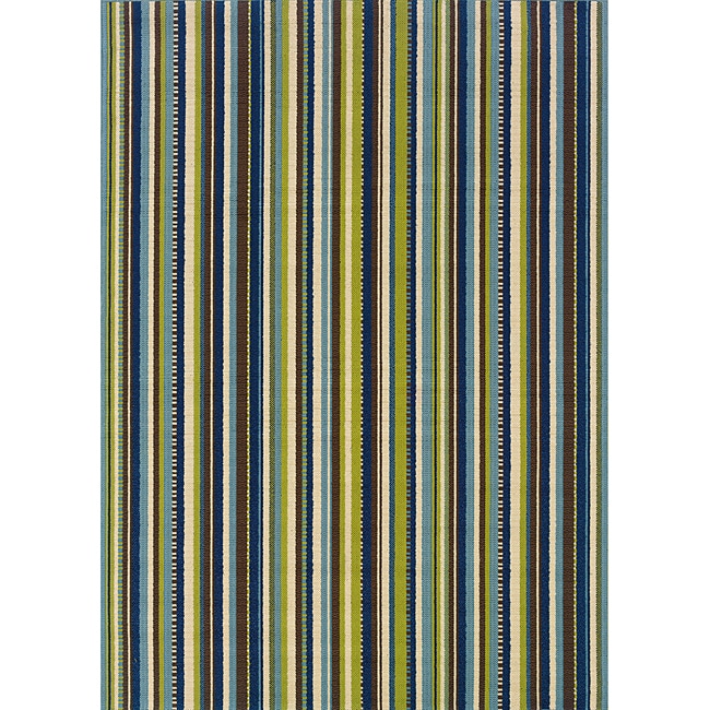 Blue/brown Striped Outdoor Area Rug (67 X 96)