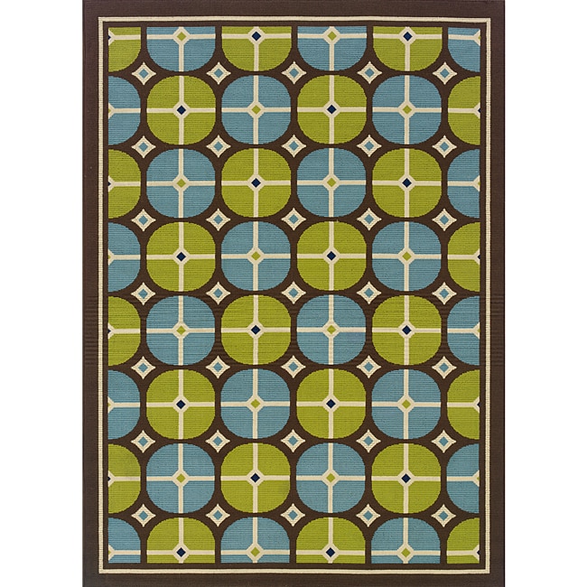 Brown/ Blue Outdoor Area Rug (53 X 76)