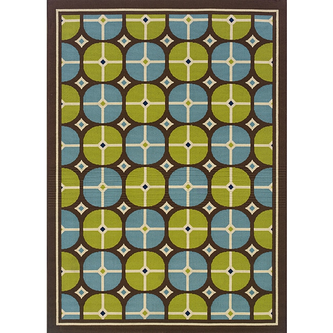 Brown/ Blue Outdoor Area Rug (67 X 96)