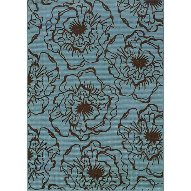 Blue/brown Floral Outdoor Area Rug (67 X 96)