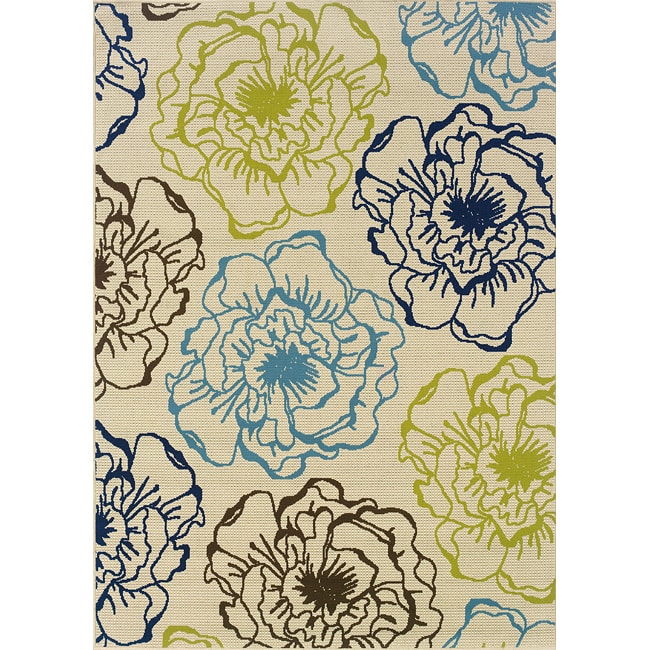 Ivory/green Outdoor Polypropylene Area Rug (710 X 10)