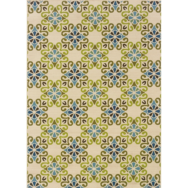 Ivory/blue Outdoor Area Rug (67 X 96)