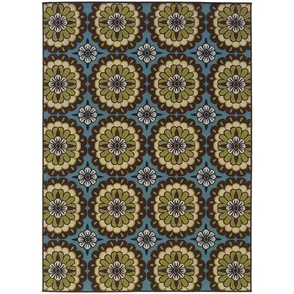 Palm Canyon Alameda Floral Blue/Brown Indoor/ Outdoor Area Rug (7'10 x 10'10) - 7'10" x 10'