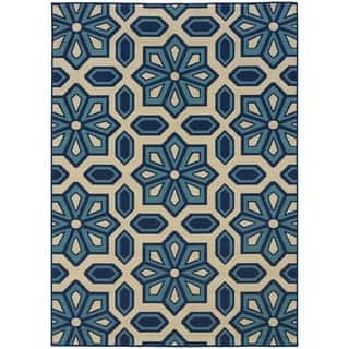 slide 1 of 1, StyleHaven Tiles Ivory/Blue Indoor-Outdoor Area Rug (5'3x7'6) - 5'3 x 7'6