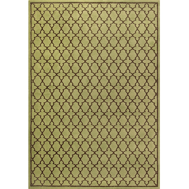 Miramar Green/ Brown Geometric Area Rug (53 X 76)