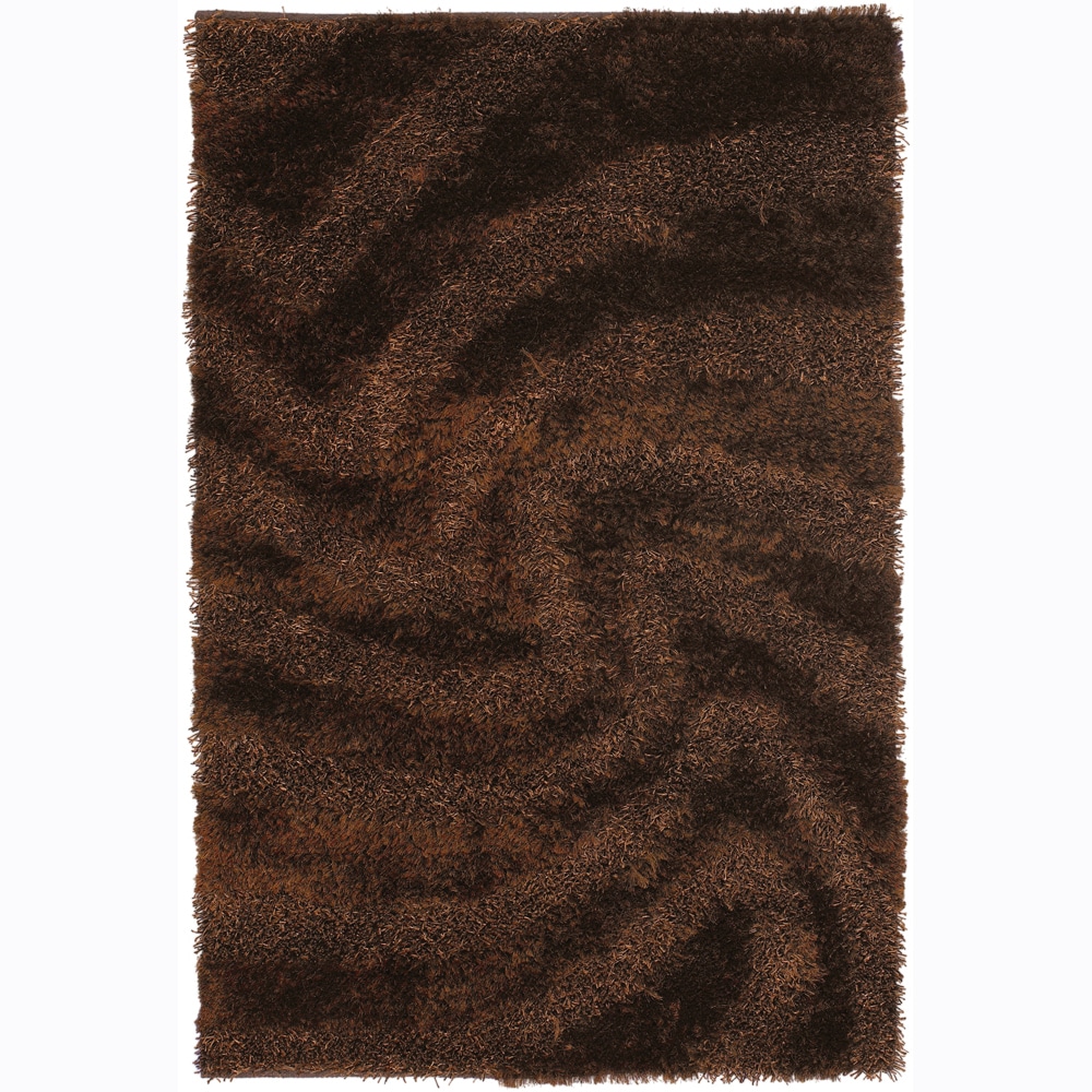 Handwoven Brown Patterned Mandara Shag Rug (5 X 76)