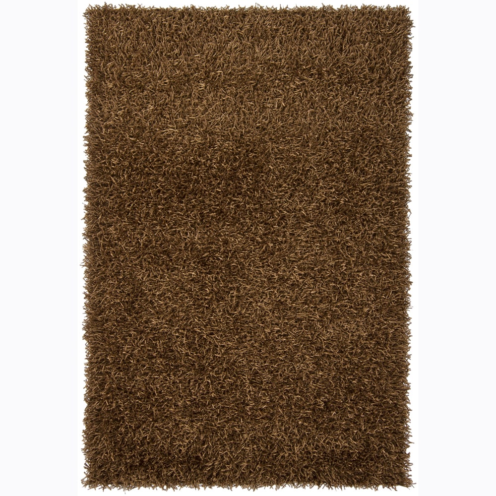 Handwoven Dark Brown Polyester Mandara Shag Rug (26 X 76)