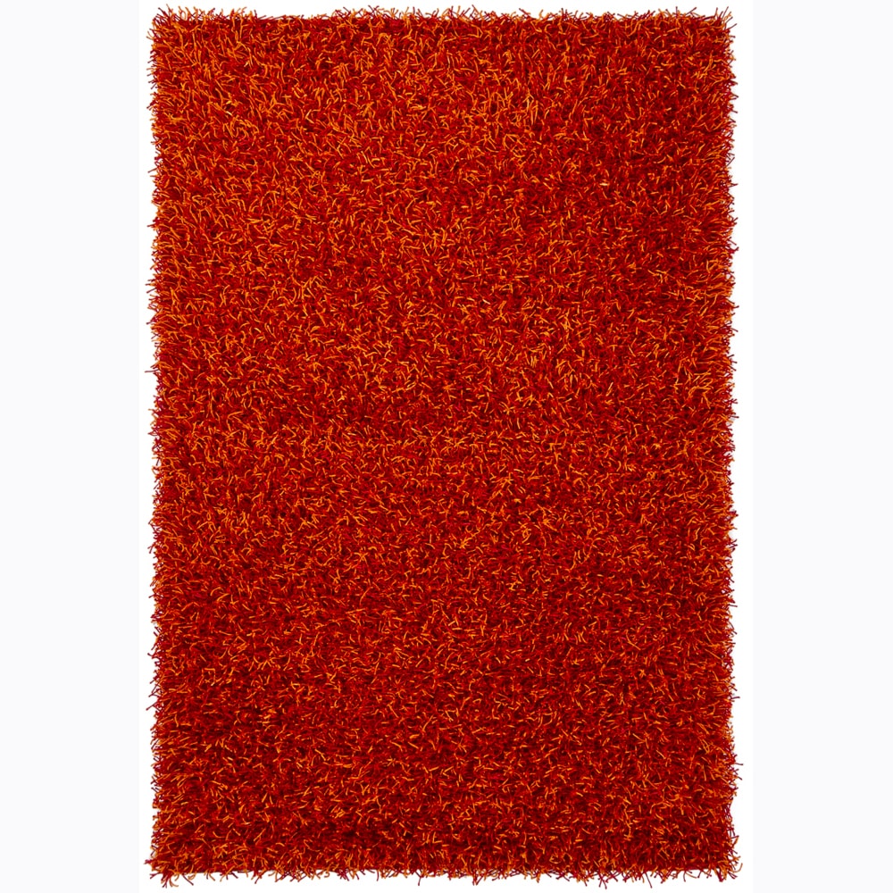 Handwoven Bright Red/orange Mandara Shag Rug (9 X 13)