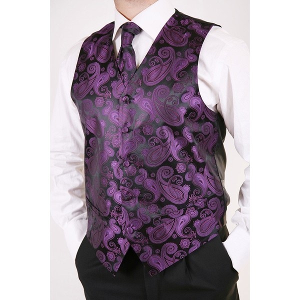 Ferrecci Men's Purple Paisley 4-piece Vest Set - Free Shipping On ...