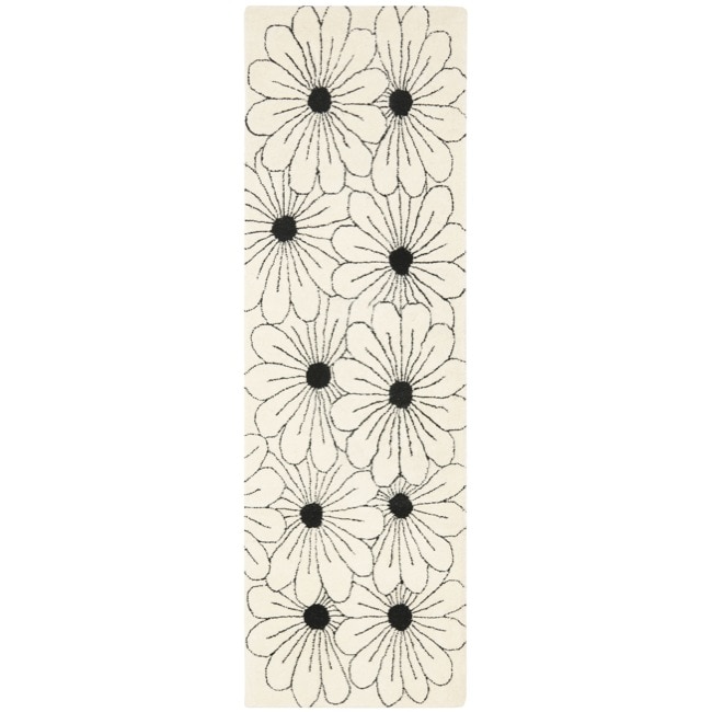 Handmade New Zealand Wool Daisies Ivory Rug (26 X 8)