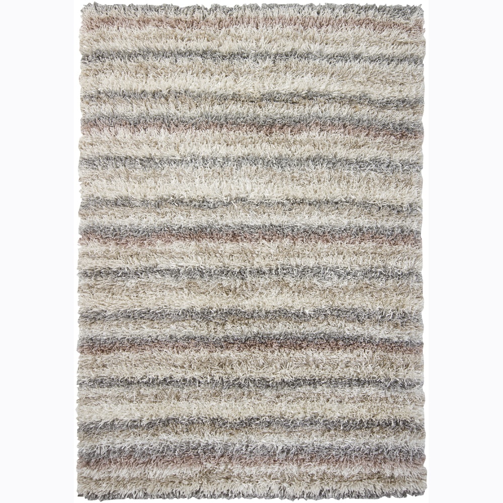 Hand woven Mandara White Shag Rug (5 X 76)