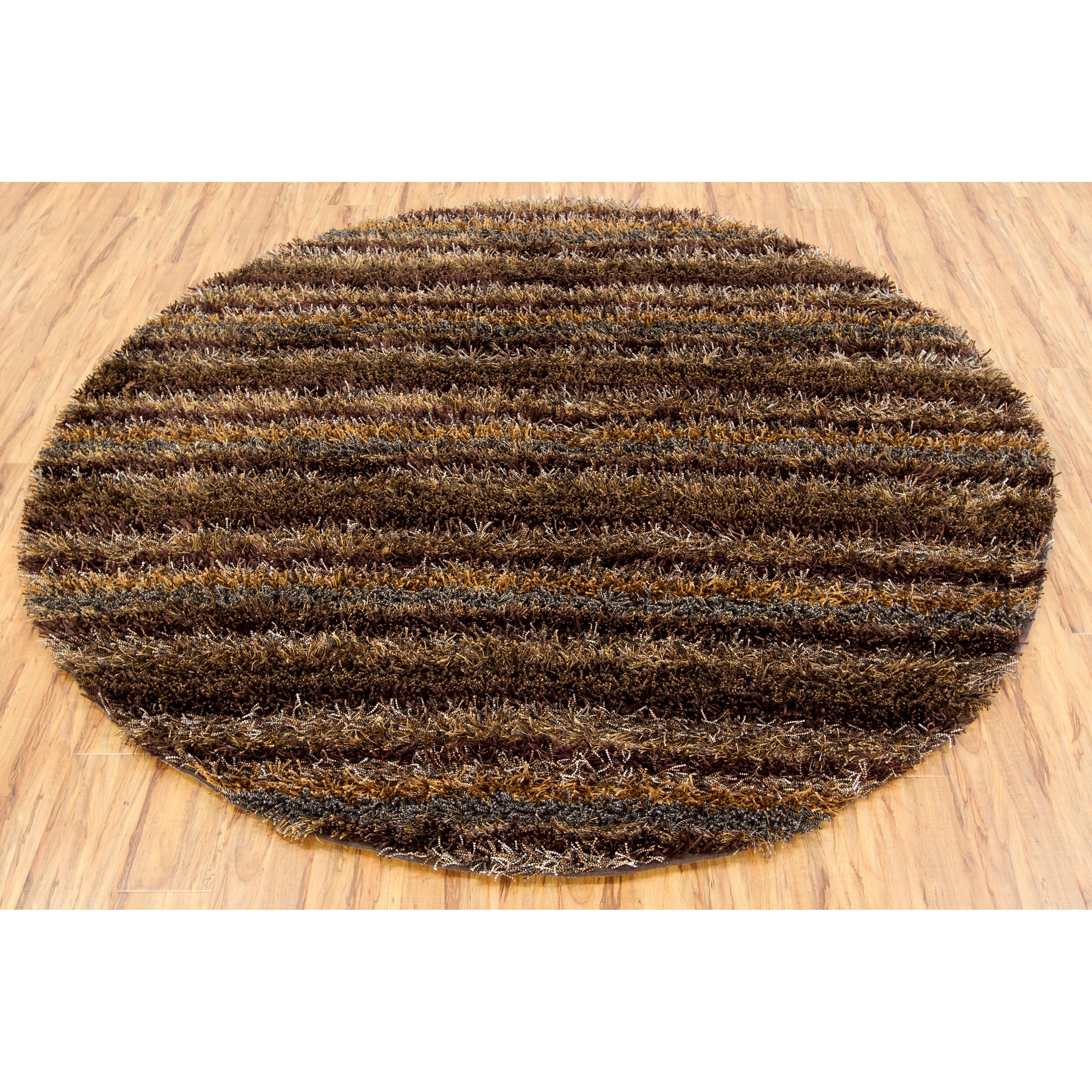 Handwoven Mandara Brown Shag Polyester Rug (79 Round)