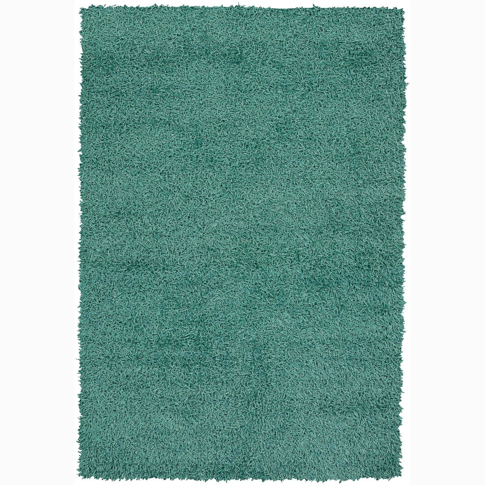 Handwoven Turquoise Polyester Mandara Shag Rug (79 Round)