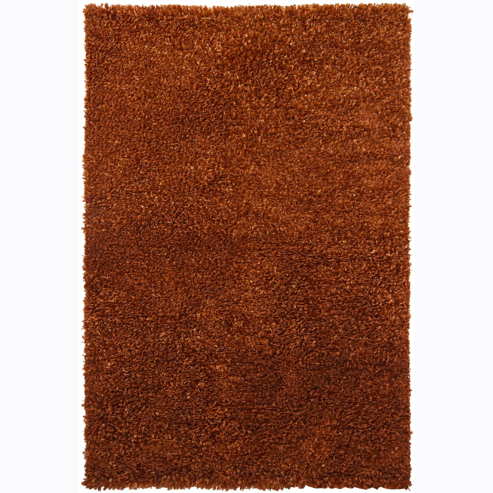 Handwoven Rust brown Viscose Mandara Shag Rug (9 X 13)