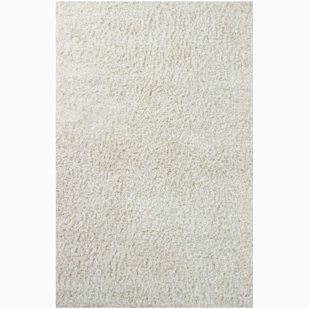 Handwoven White Viscose Mandara Shag Rug - 5' x 7'6"