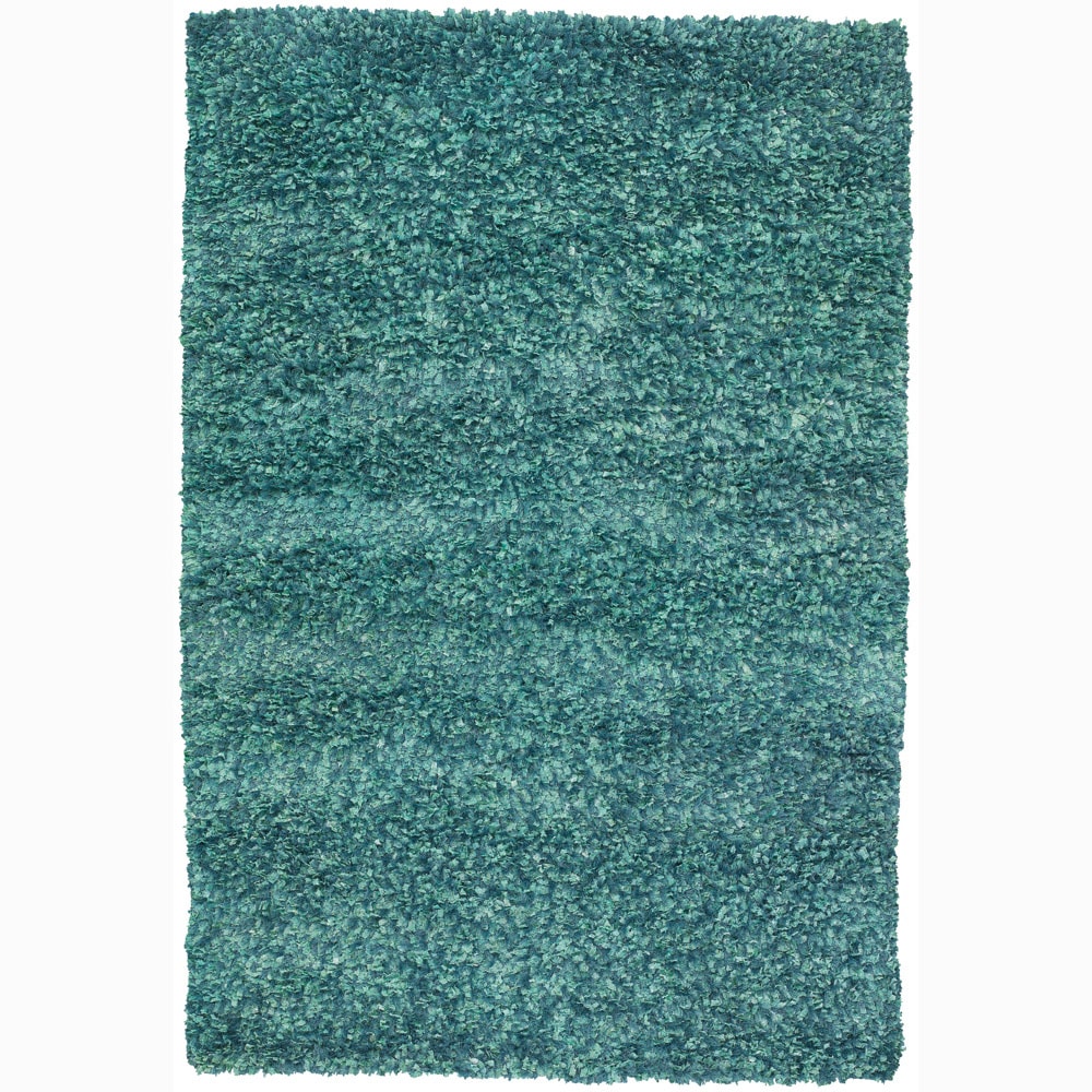 Casual Handwoven Turquoise Mandara Shag Rug (79 X 106)