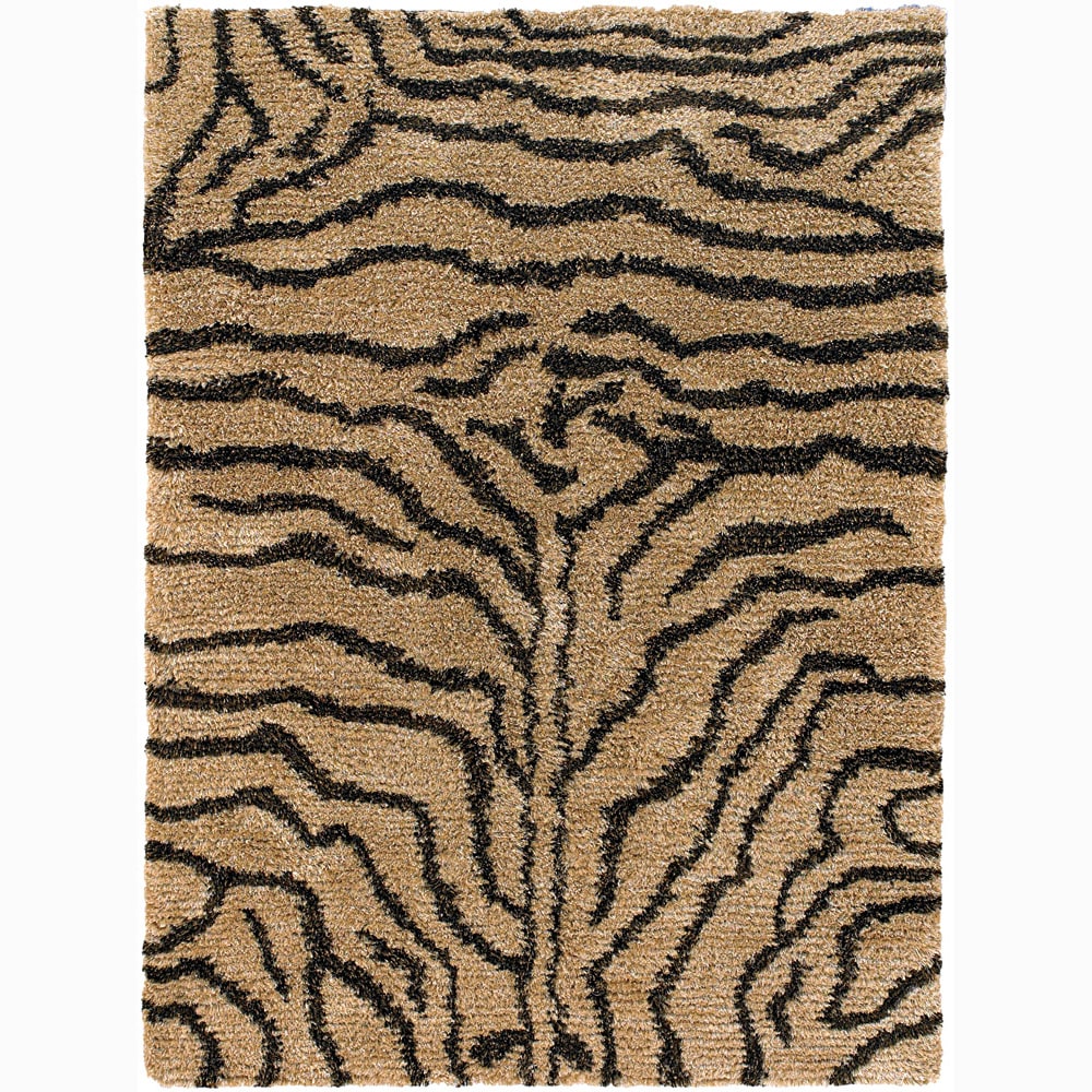 Handwoven Tiger stripe Safari Shag Rug (79 Round) (Brown, blackPattern Shag Tip We recommend the use of a  non skid pad to keep the rug in place on smooth surfaces. All rug sizes are approximate. Due to the difference of monitor colors, some rug colors 