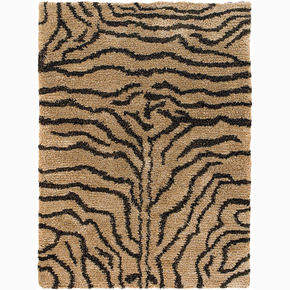 Handwoven Tiger print Mandara Shag Rug (5 X 76) (Brown, blackPattern Shag Tip We recommend the use of a  non skid pad to keep the rug in place on smooth surfaces. All rug sizes are approximate. Due to the difference of monitor colors, some rug colors ma