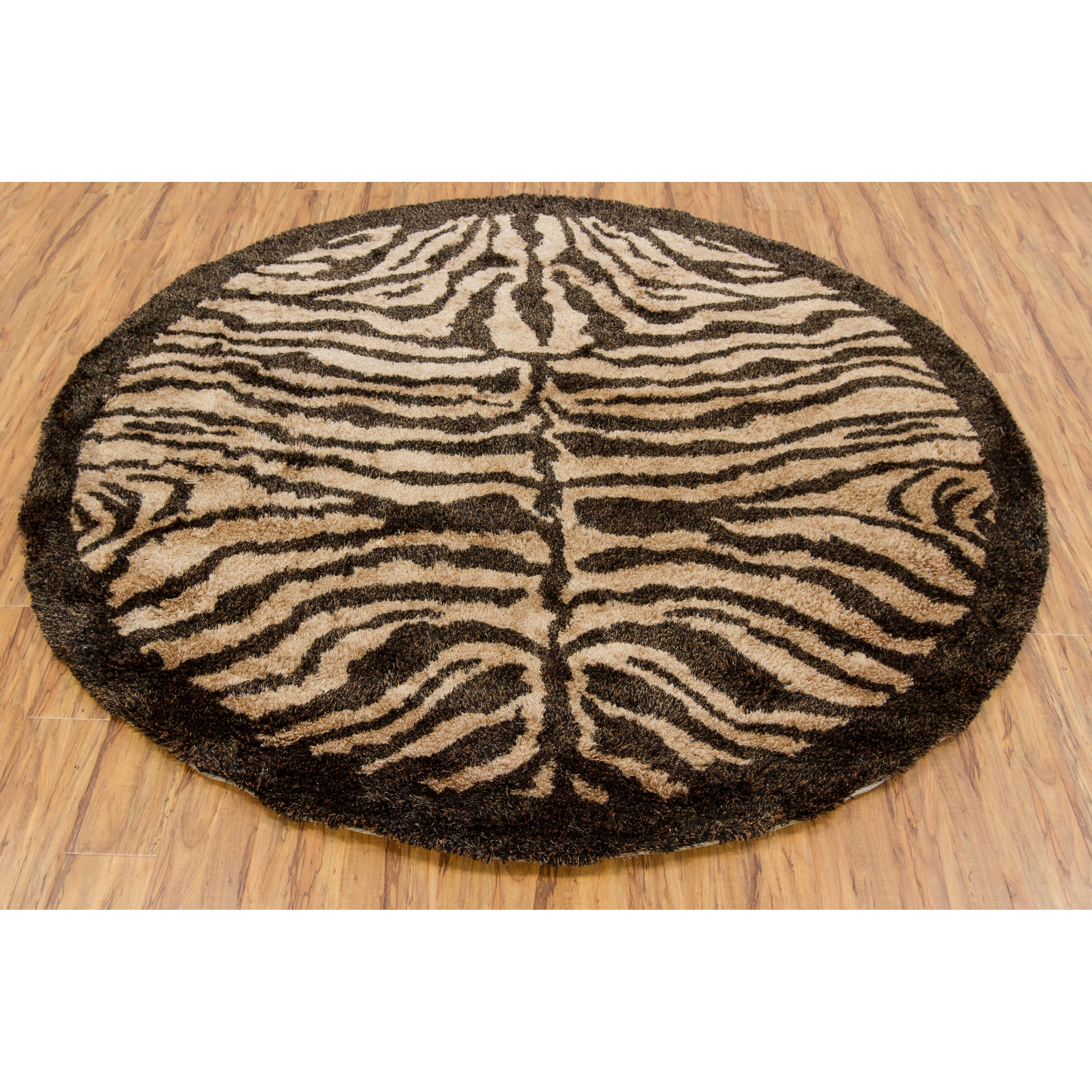 Handwoven Brown Tiger striped Mandara Shag Rug (79 Round)