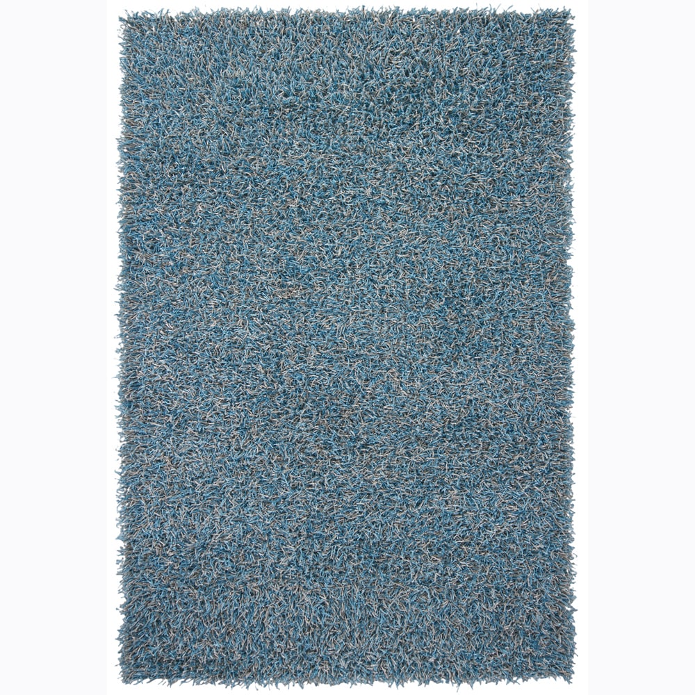 Handwoven Ivory/blue Mandara Shag Rug (26 X 76)