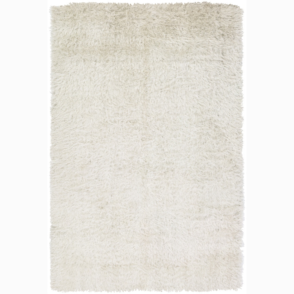 Handwoven White Polyester Mandara Shag Rug (5 X 76)