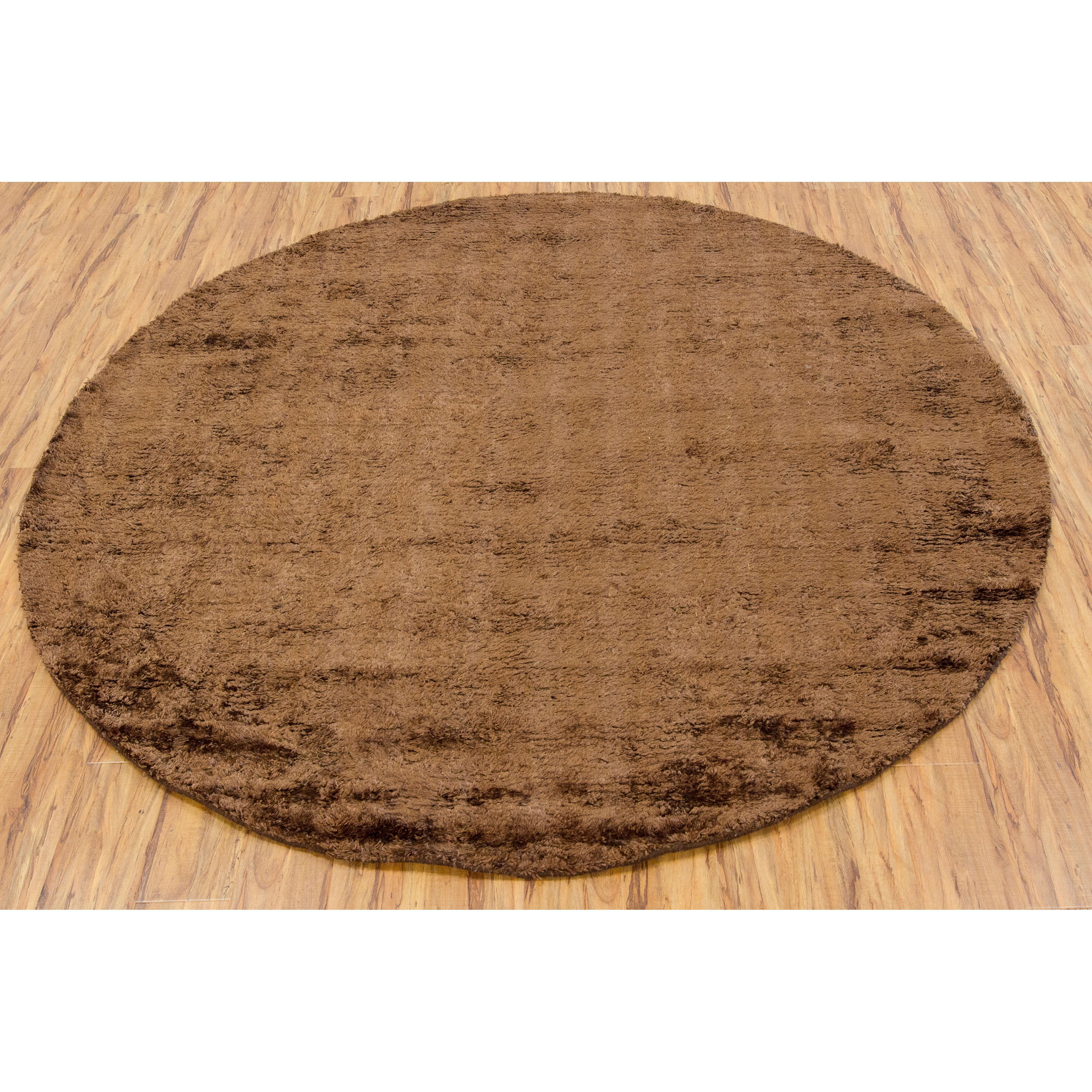 Handwoven One inch Brown Casual Mandara Shag Rug (79 Round)