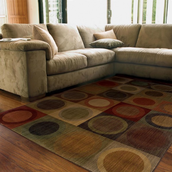 Ellington Green/Red Contemporary Area Rug - 6'7 x 9'6