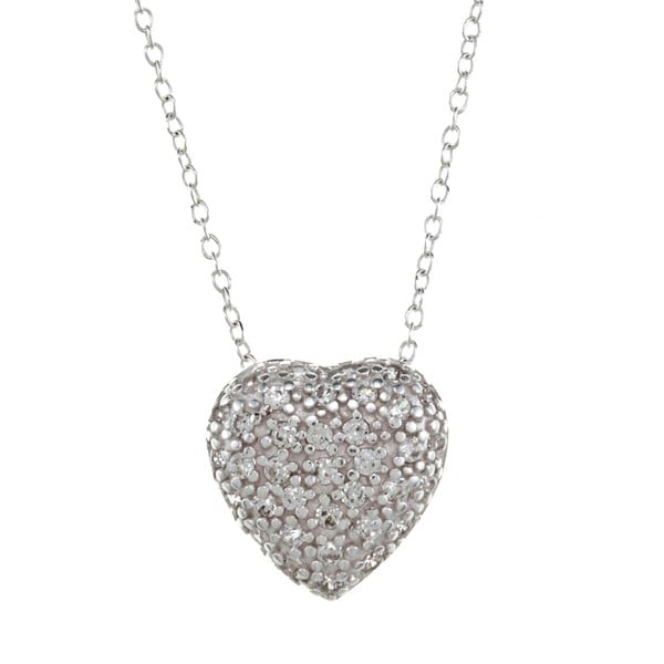 Sunstone Sterling Silver Pave Cubic Zirconia Puffy Heart Necklace Sunstone Cubic Zirconia Necklaces